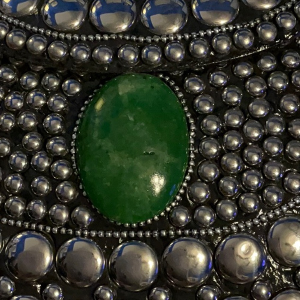 RAMLA Porte Moi Mosaic Moroccan Crossbody Clutch Silver Studded Green Stone NIP - Picture 8 of 11